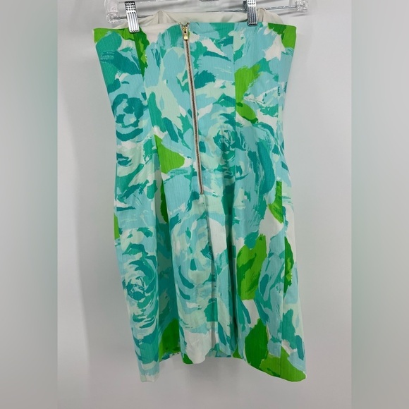 Lilly Pulitzer Tansy Strapless Dress Poolside Blue and Green White Detail Size 2 - Picture 7 of 13